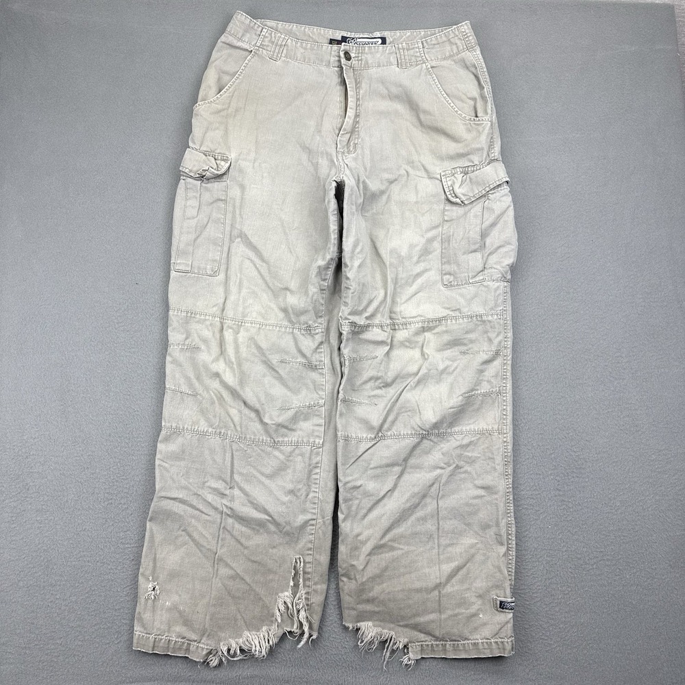 Thrashed Cargo Pants Mens 34 Beige Utility Y2K Grunge Punk Skater